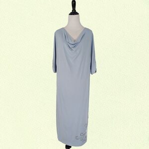 ACACIA Casual Dress XL Bamboo Henna Design‎ Blue Midi Rayon Womens Lagenlook